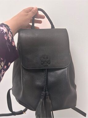 Tory burch Black Leather Tassel Backpack